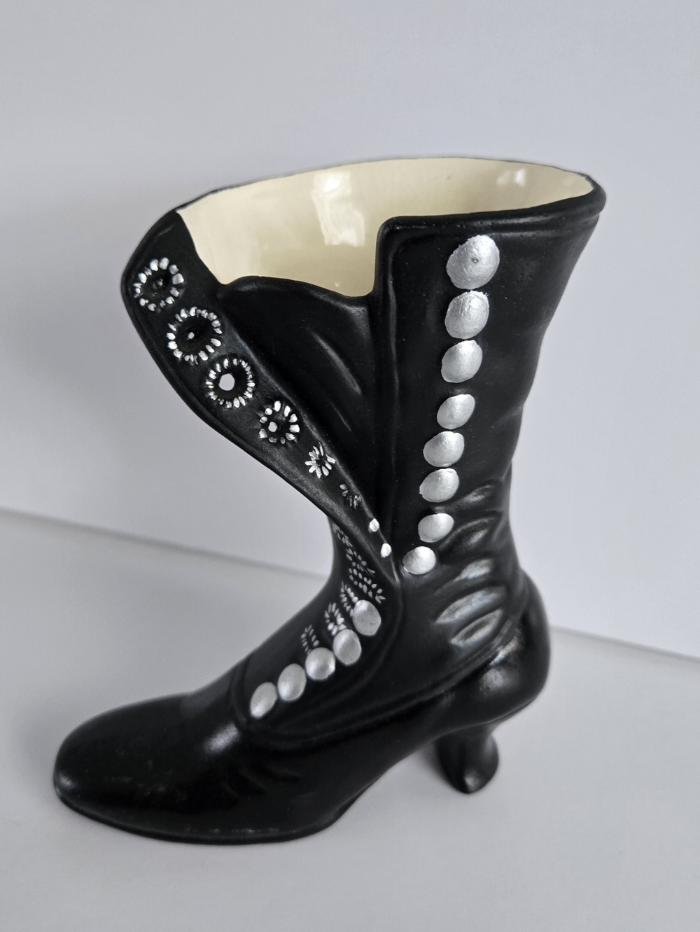 Black Victorian High Top Button Boot Planter Vase Vtg